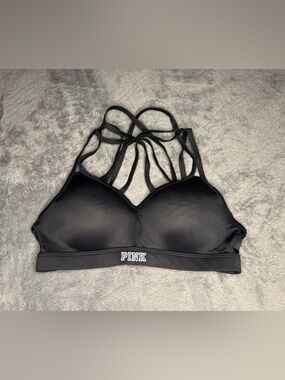 PINK Victoria's Secret Black Strappy Light Support Bralette